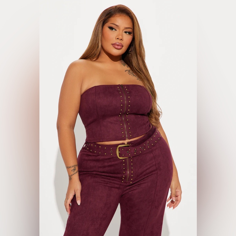 Faux Suede Pant Set - Burgundy ✨